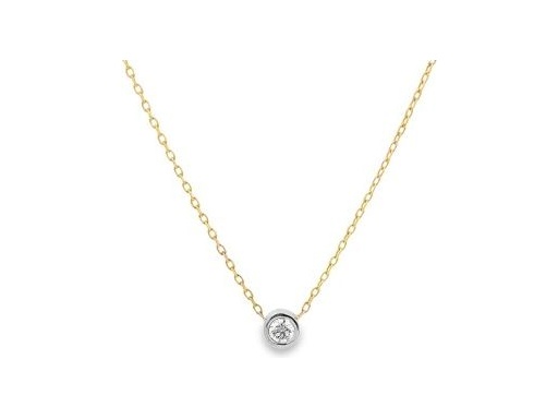 18K Rose and White Gold Necklace with Bezel-Set Natural Round Diamond Pendant